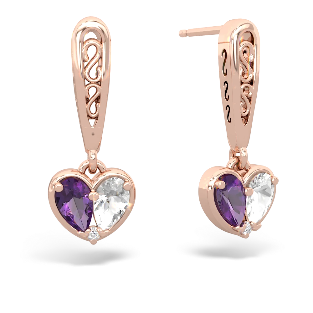 Amethyst Filligree Heart 14K Rose Gold earrings E5070