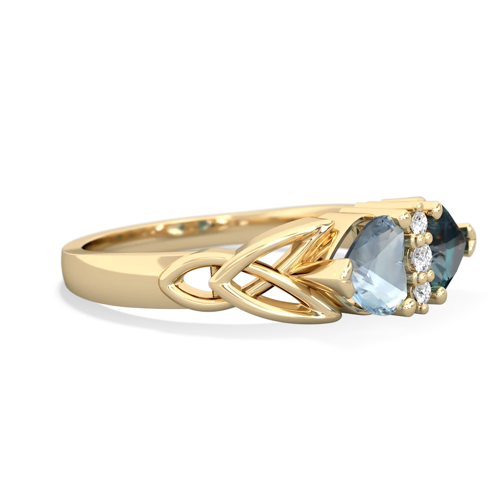 Aquamarine Celtic Knot Double Heart 14K Yellow Gold ring R5040