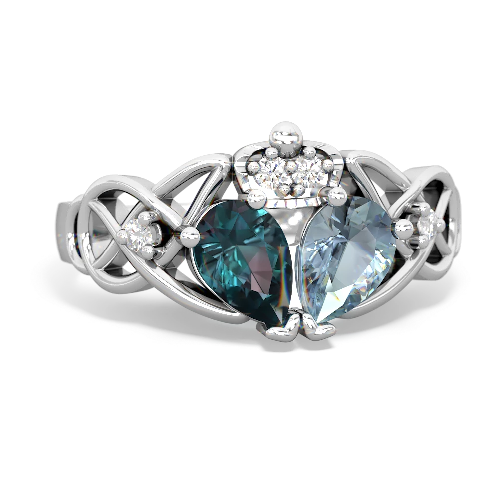 Aquamarine 'One Heart' Celtic Knot Claddagh 14K White Gold ring R5322