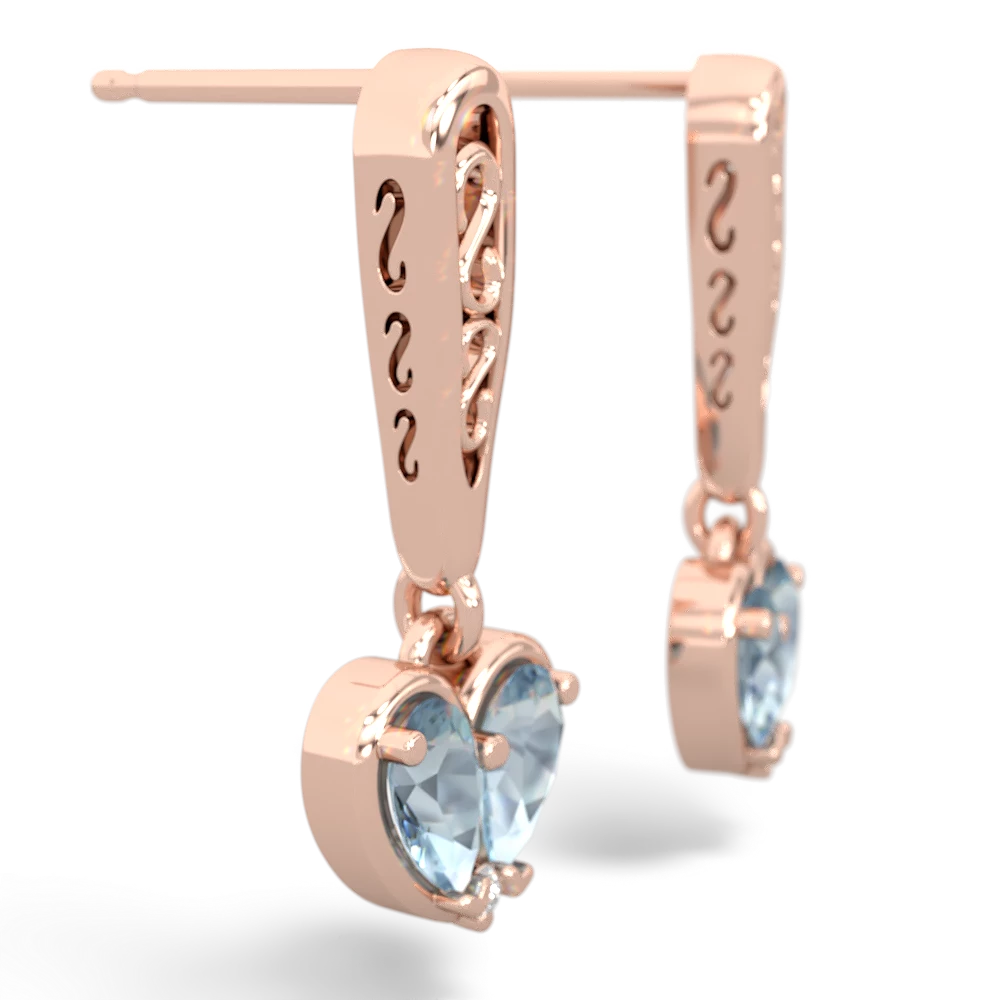 Aquamarine Filligree Heart 14K Rose Gold earrings E5070