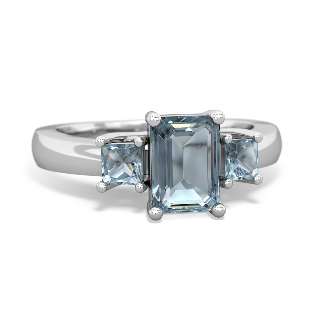 Opal Three Stone Emerald-Cut Trellis 14K White Gold ring R4021