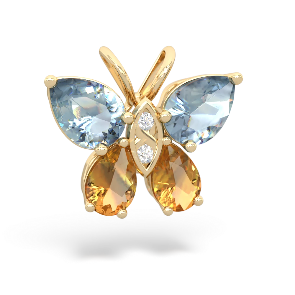 Aquamarine Butterfly 14K Yellow Gold pendant P2215