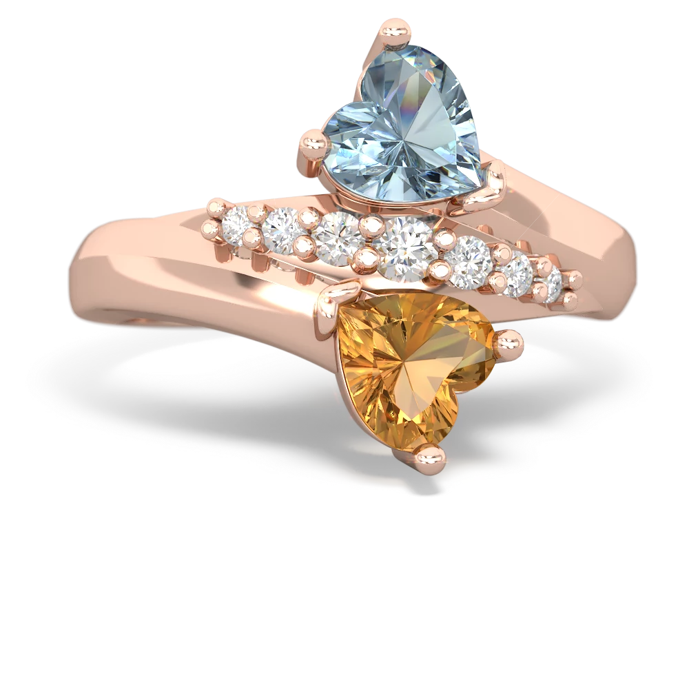 Aquamarine Heart To Heart 14K Rose Gold ring R2064