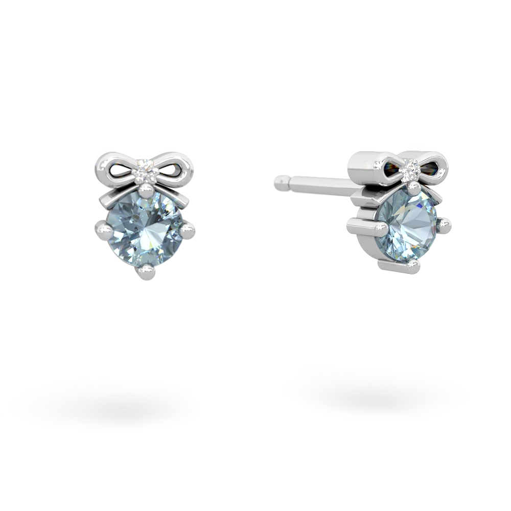 Aquamarine Diamond Bows 14K White Gold earrings E7002