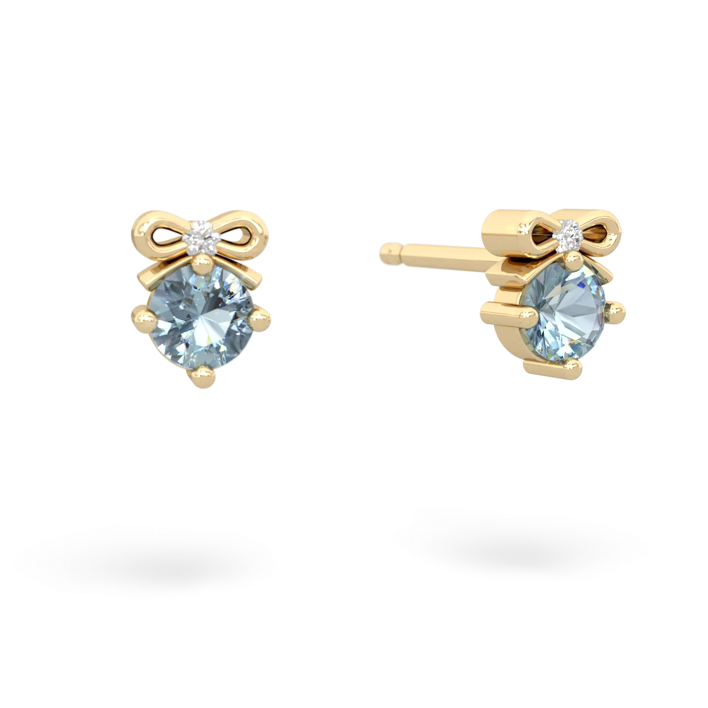 Aquamarine Diamond Bows 14K Yellow Gold earrings E7002