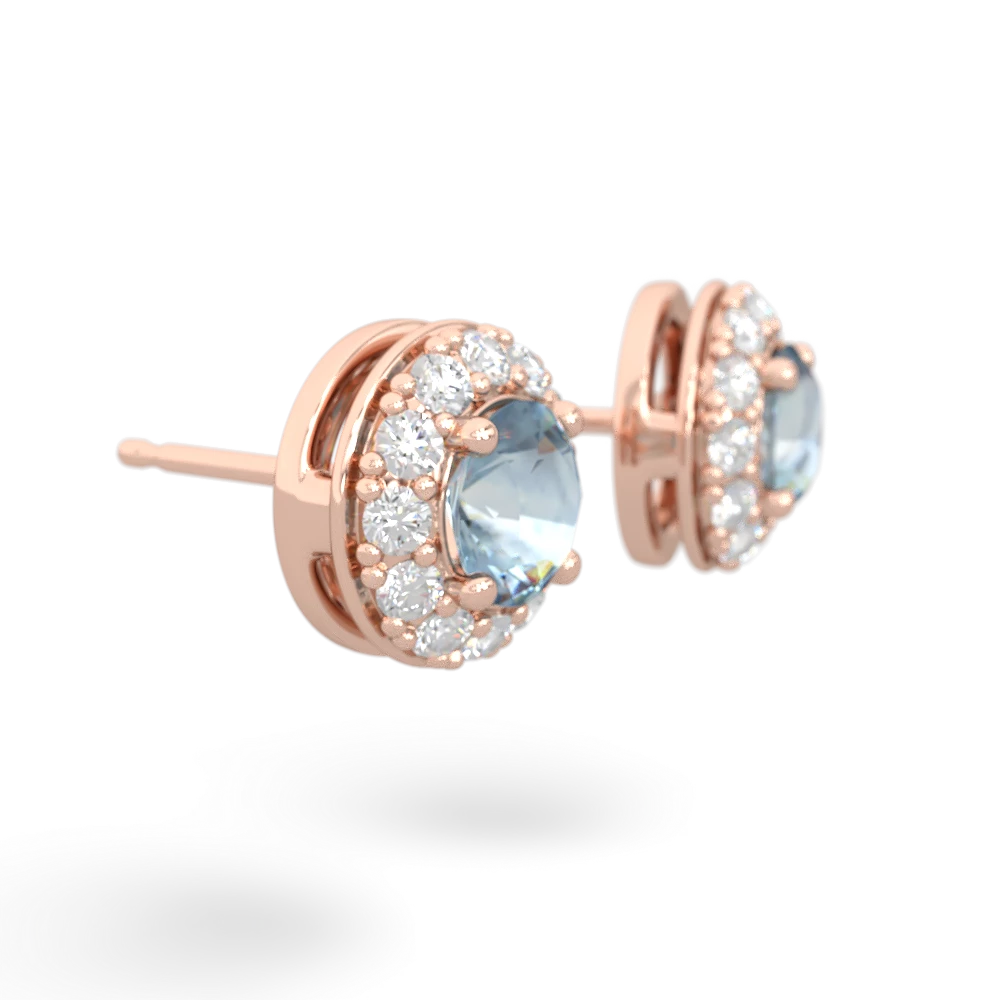 Aquamarine Diamond Halo 14K Rose Gold earrings E5370