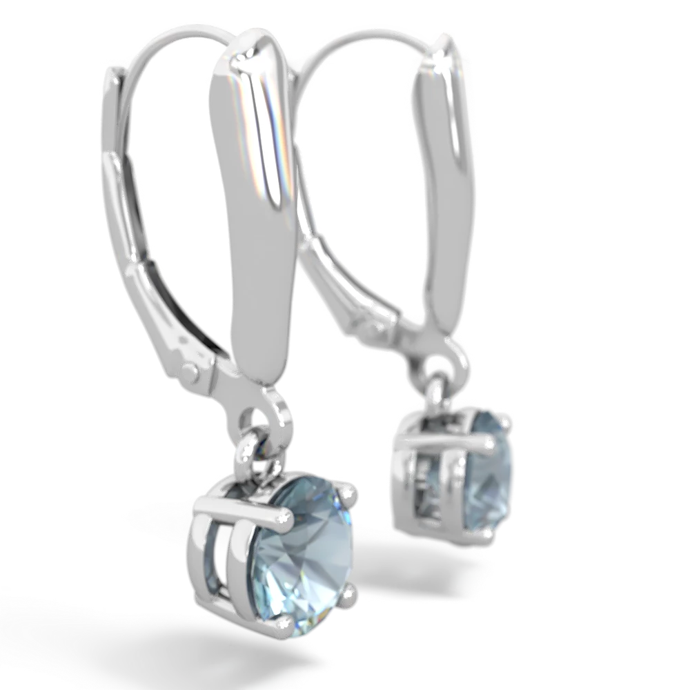 Aquamarine 6Mm  Round Lever Back 14K White Gold earrings E2786