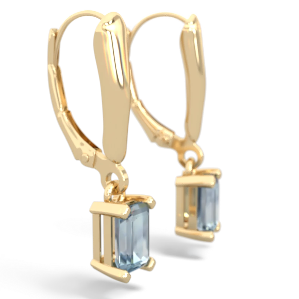 Aquamarine 6X4mm Emerald-Cut Lever Back 14K Yellow Gold earrings E2855