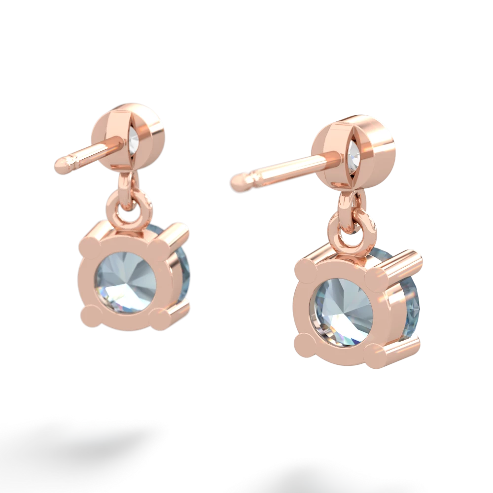 Aquamarine Diamond Drop 6Mm Round 14K Rose Gold earrings E1986