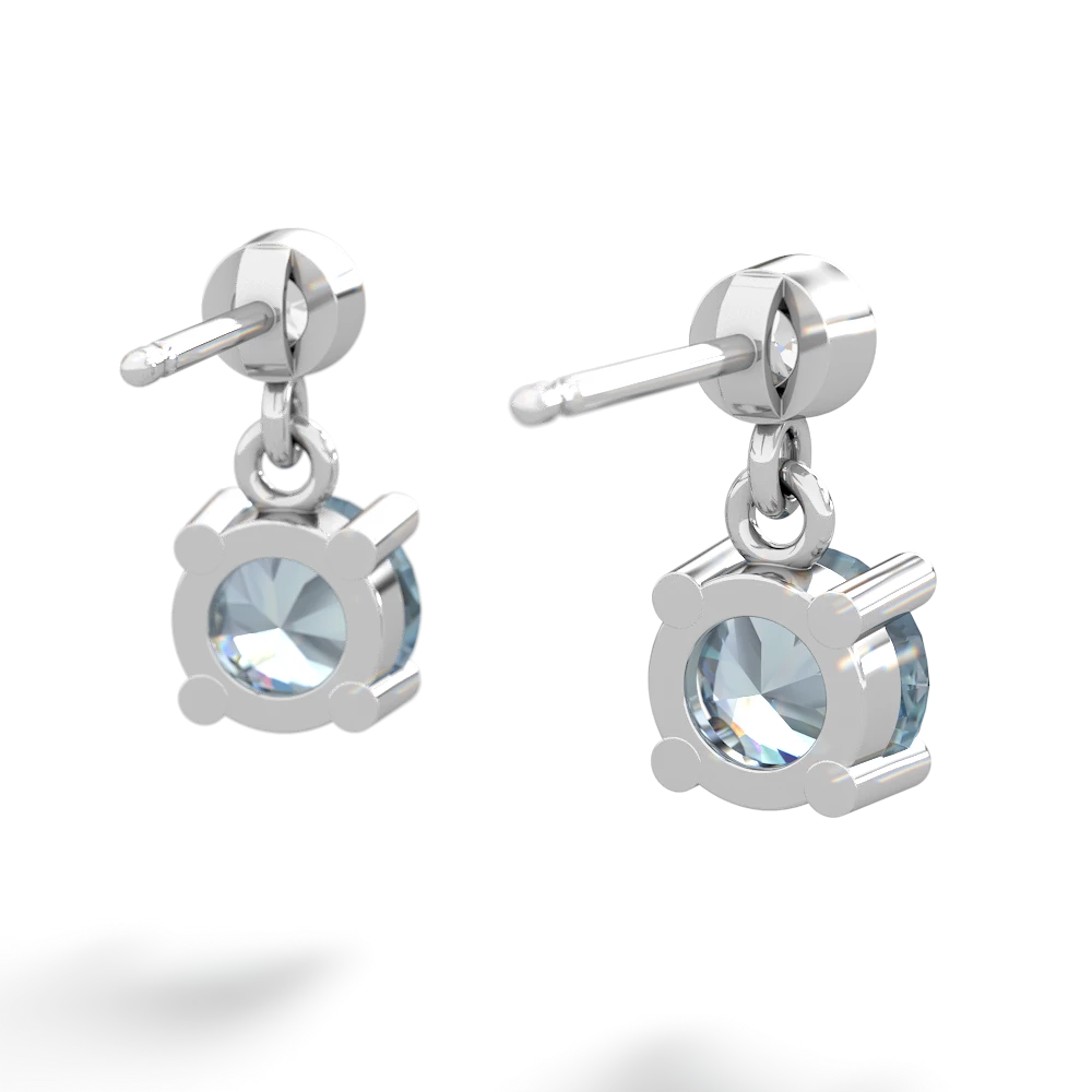 Aquamarine Diamond Drop 6Mm Round 14K White Gold earrings E1986