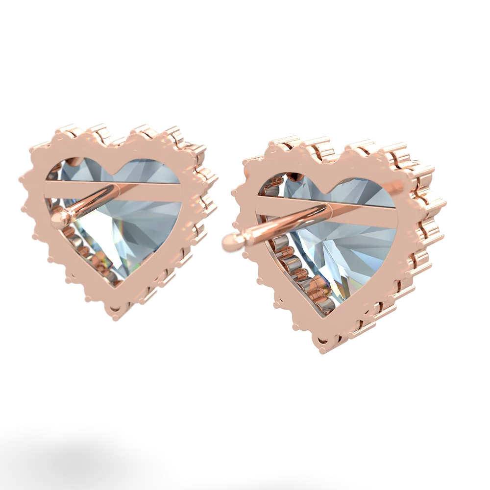 Aquamarine Sparkling Halo Heart 14K Rose Gold earrings E0391