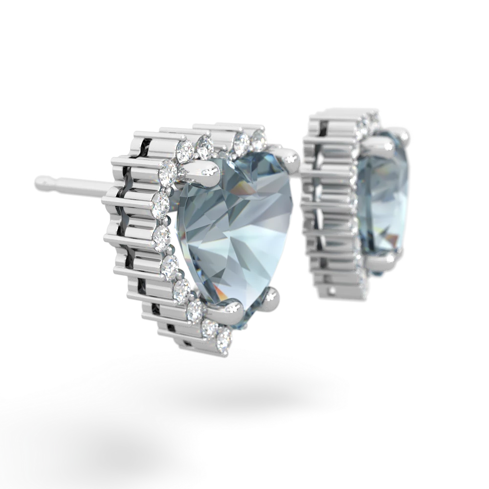 Aquamarine Sparkling Halo Heart 14K White Gold earrings E0391