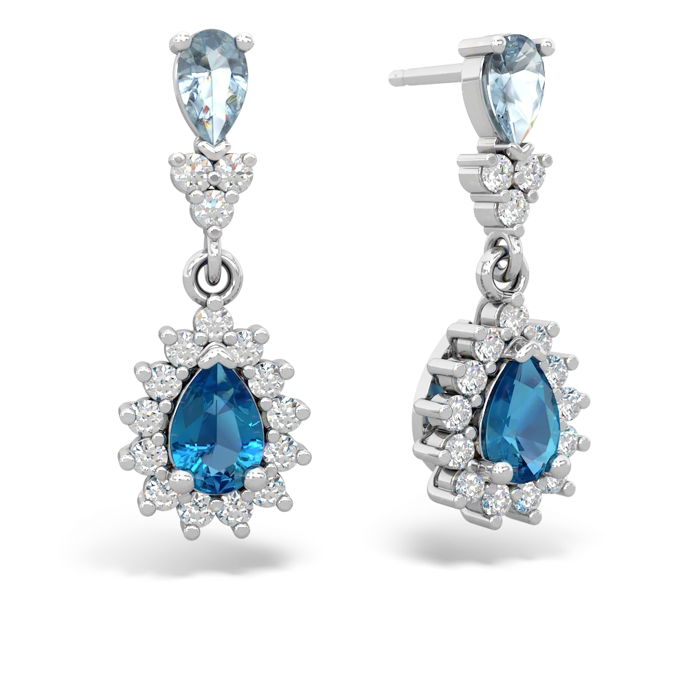 Aquamarine Halo Pear Dangle 14K White Gold earrings E1882