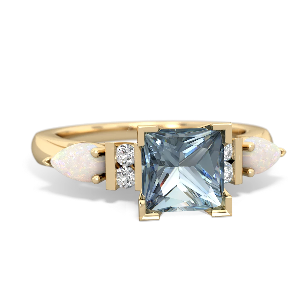 Aquamarine 6Mm Princess Eternal Embrace Engagement 14K Yellow Gold ring C2002