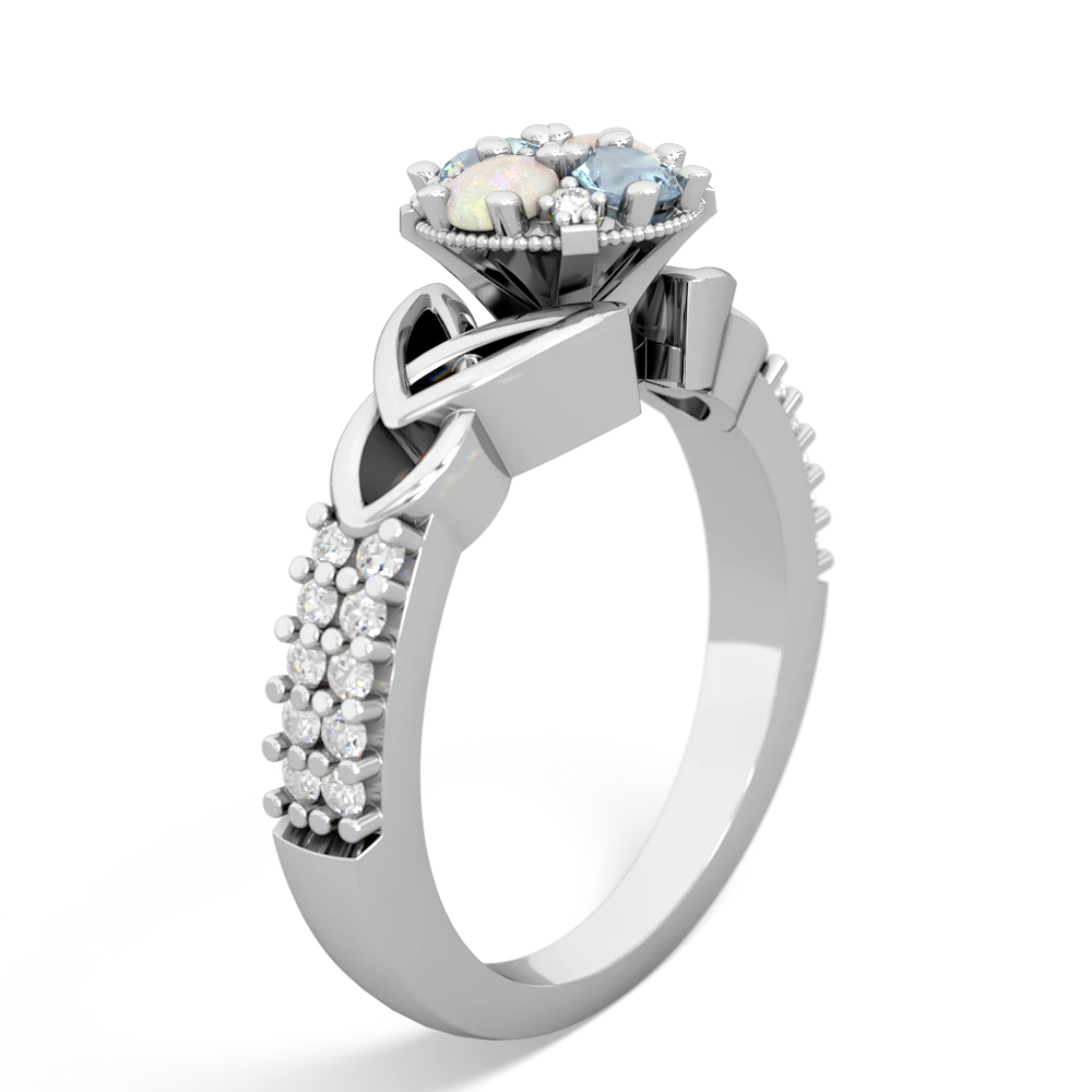 Aquamarine Celtic Knot Cluster Engagement 14K White Gold ring R26443RD