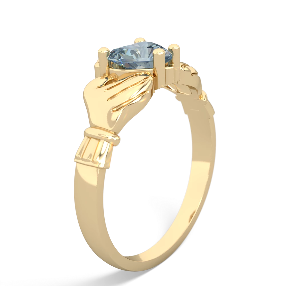 Aquamarine Claddagh Diamond Crown 14K Yellow Gold ring R2372