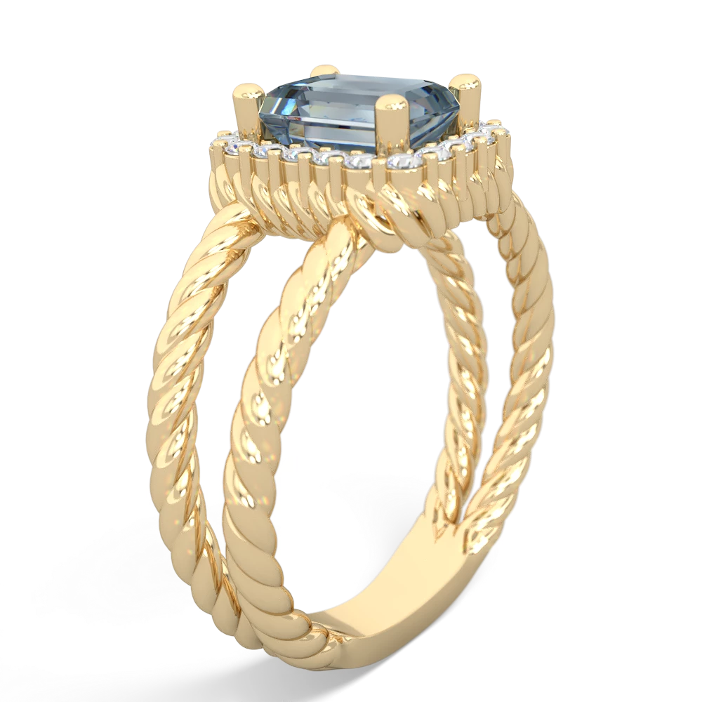 Aquamarine Rope Split Band 14K Yellow Gold ring R2628