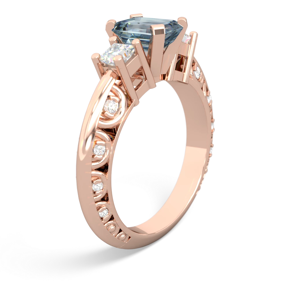 Aquamarine Art Deco Diamond 7X5 Emerald-Cut Engagement 14K Rose Gold ring R20017EM