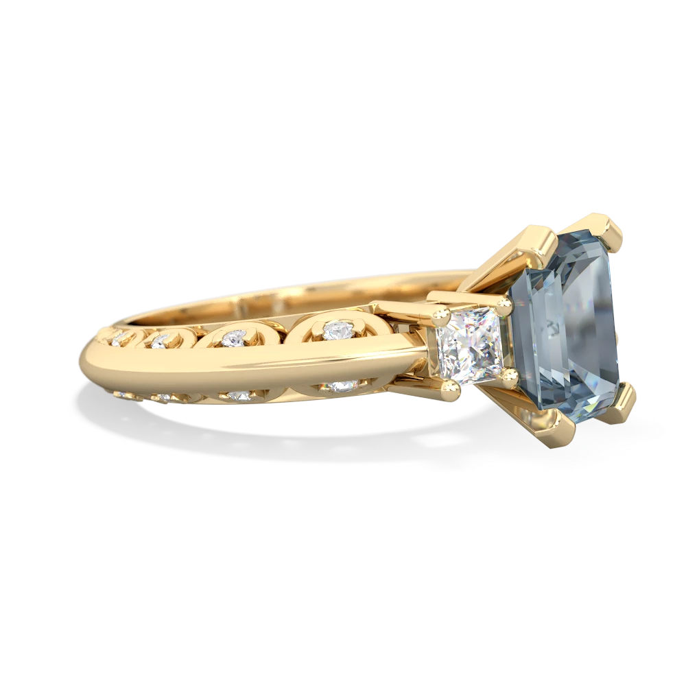Aquamarine Art Deco Diamond 8X6 Emerald-Cut Engagement 14K Yellow Gold ring R20018EM