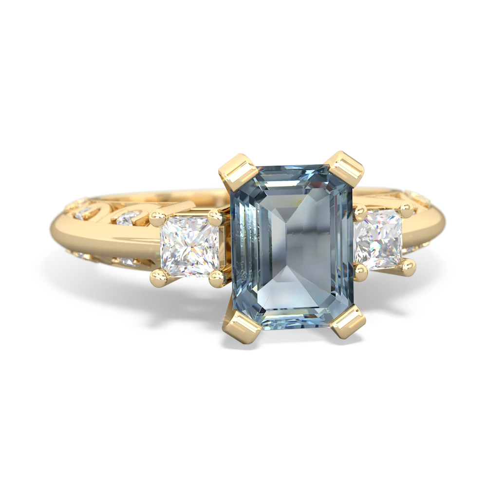Aquamarine Art Deco Diamond 8X6 Emerald-Cut Engagement 14K Yellow Gold ring R20018EM