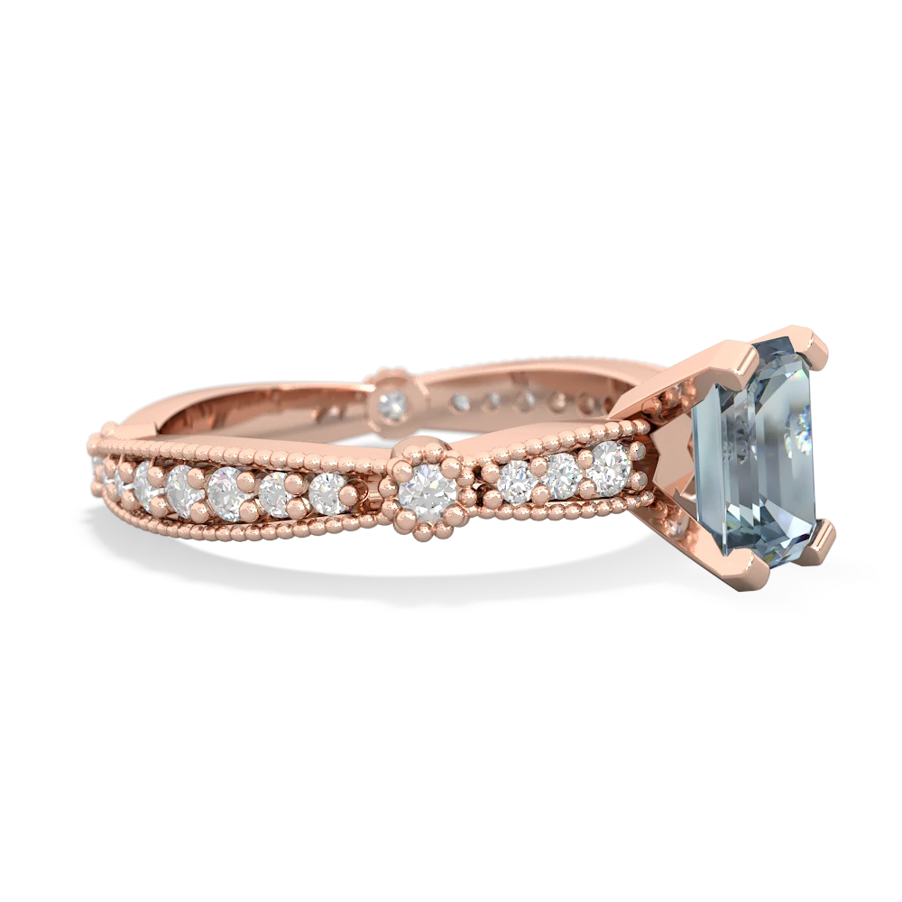 Aquamarine Sparkling Tiara 7X5mm Emerald-Cut 14K Rose Gold ring R26297EM