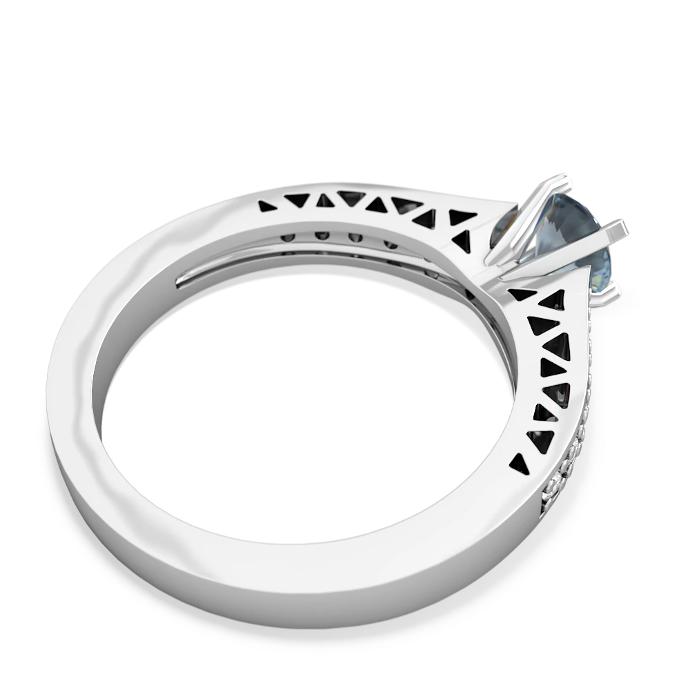 Aquamarine Art Deco Engagement 5Mm Round 14K White Gold ring R26355RD