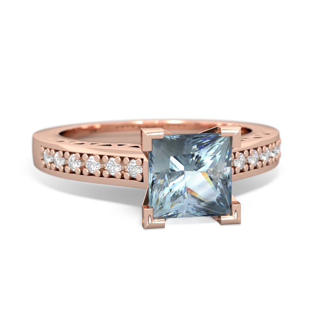 Aquamarine Art Deco Engagement 6Mm Princess 14K Rose Gold ring R26356SQ