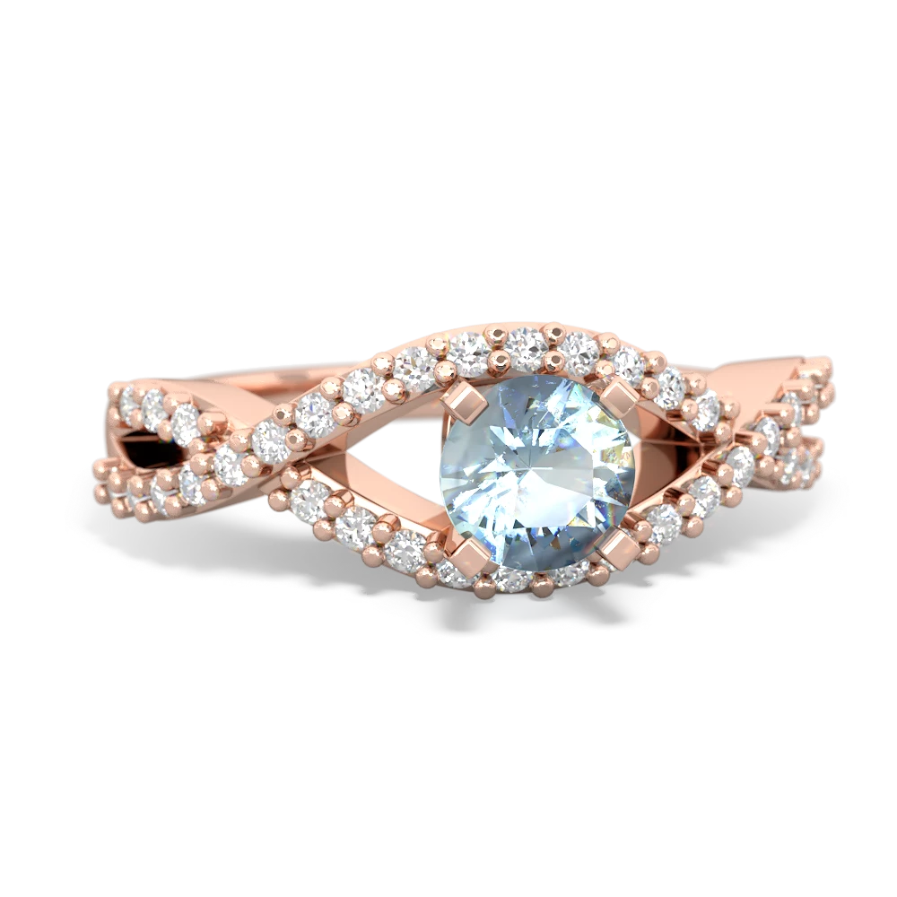 Aquamarine Diamond Twist 5Mm Round Engagment  14K Rose Gold ring R26405RD