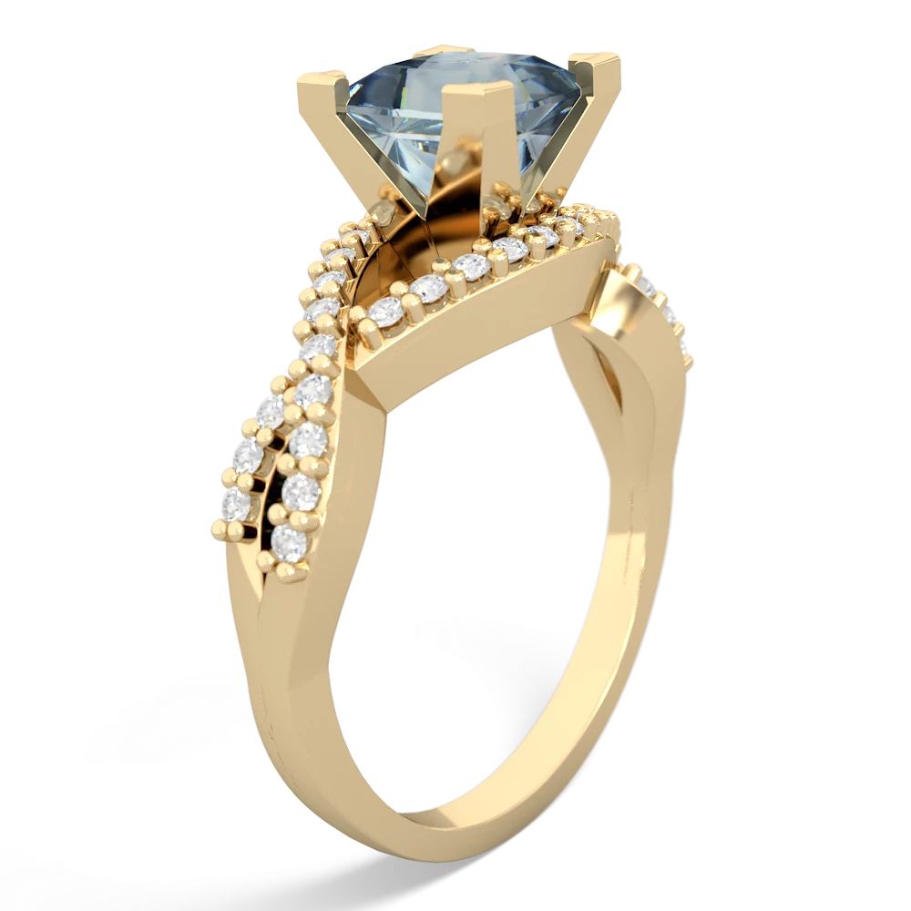 Aquamarine Diamond Twist 6Mm Princess Engagment  14K Yellow Gold ring R26406SQ