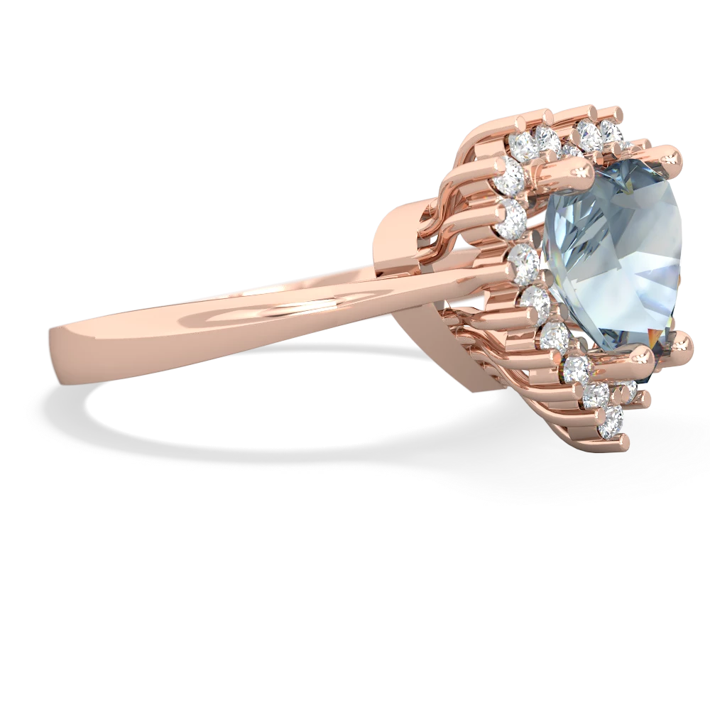 Aquamarine Sparkling Halo Heart 14K Rose Gold ring R0391