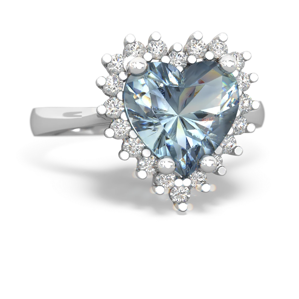 Aquamarine Sparkling Halo Heart 14K White Gold ring R0391