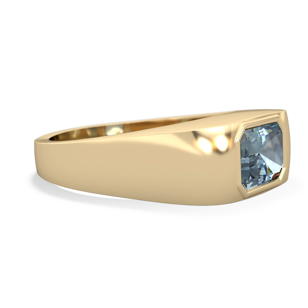 Aquamarine Men's Emerald-Cut Bezel 14K Yellow Gold ring R0410