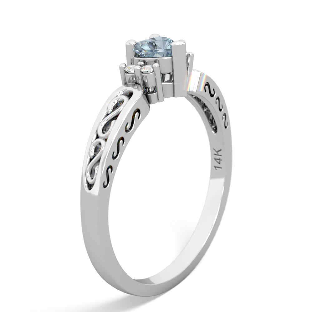 Aquamarine Filligree Scroll Heart 14K White Gold ring R2429