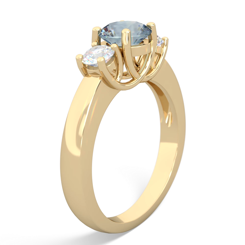 Aquamarine Diamond Three Stone Round Trellis 14K Yellow Gold ring R4018
