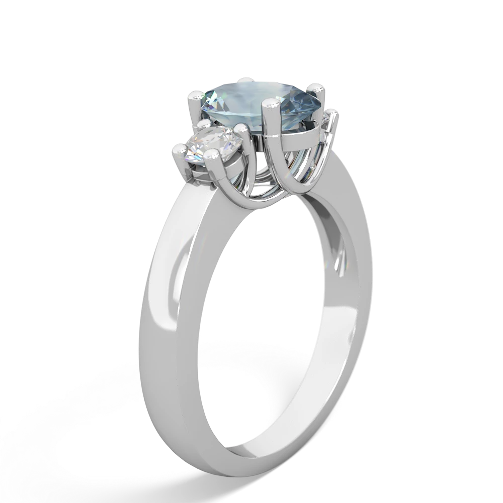 Aquamarine Diamond Three Stone Oval Trellis 14K White Gold ring R4024