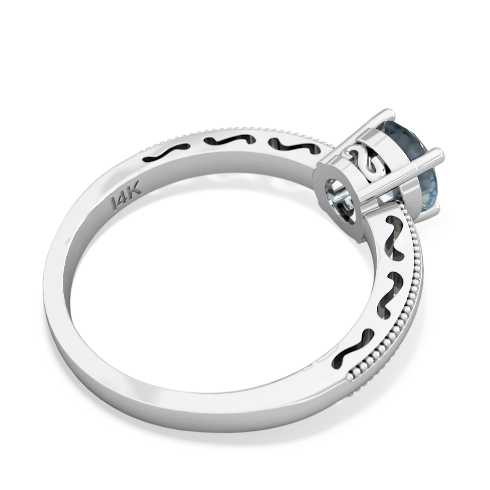 Aquamarine Milgrain Filigree 14K White Gold ring R5090