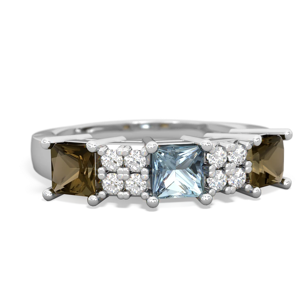 Aquamarine Three Stone Diamond Cluster 14K White Gold ring R2592