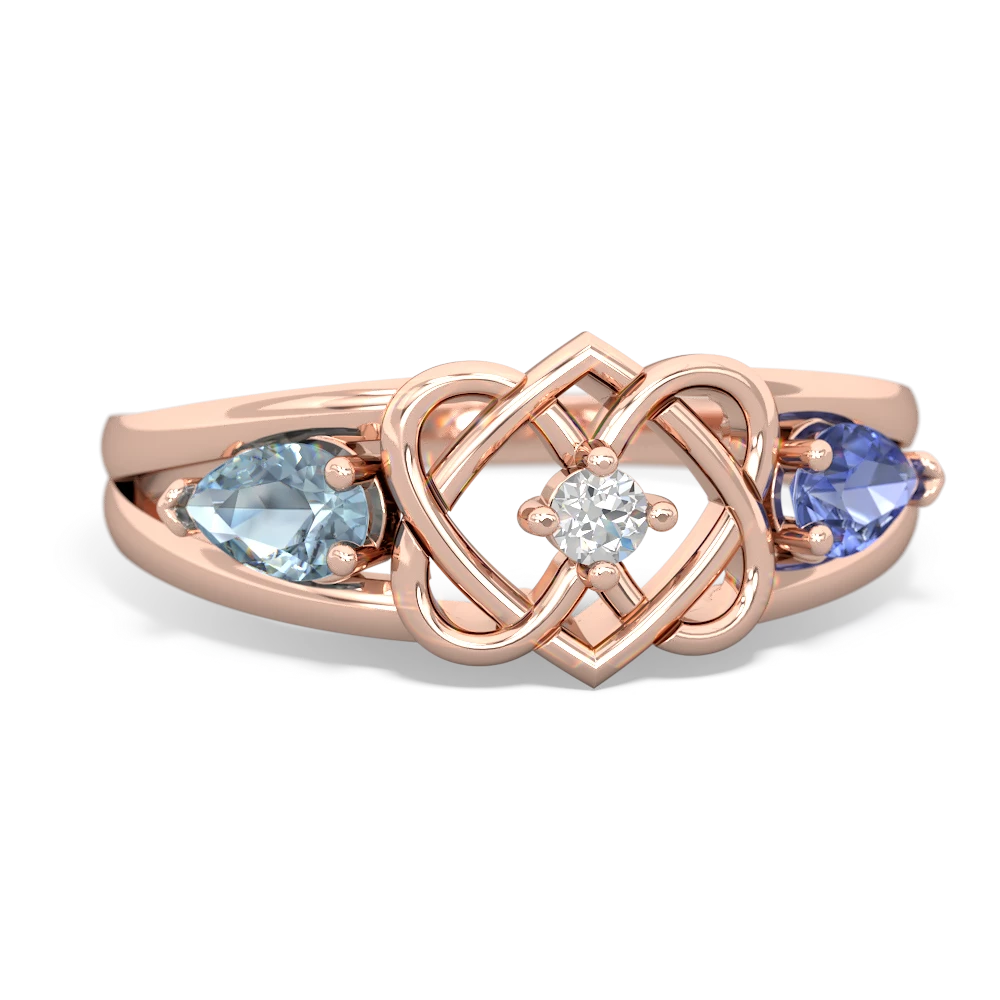 Aquamarine Hearts Intertwined 14K Rose Gold ring R5880