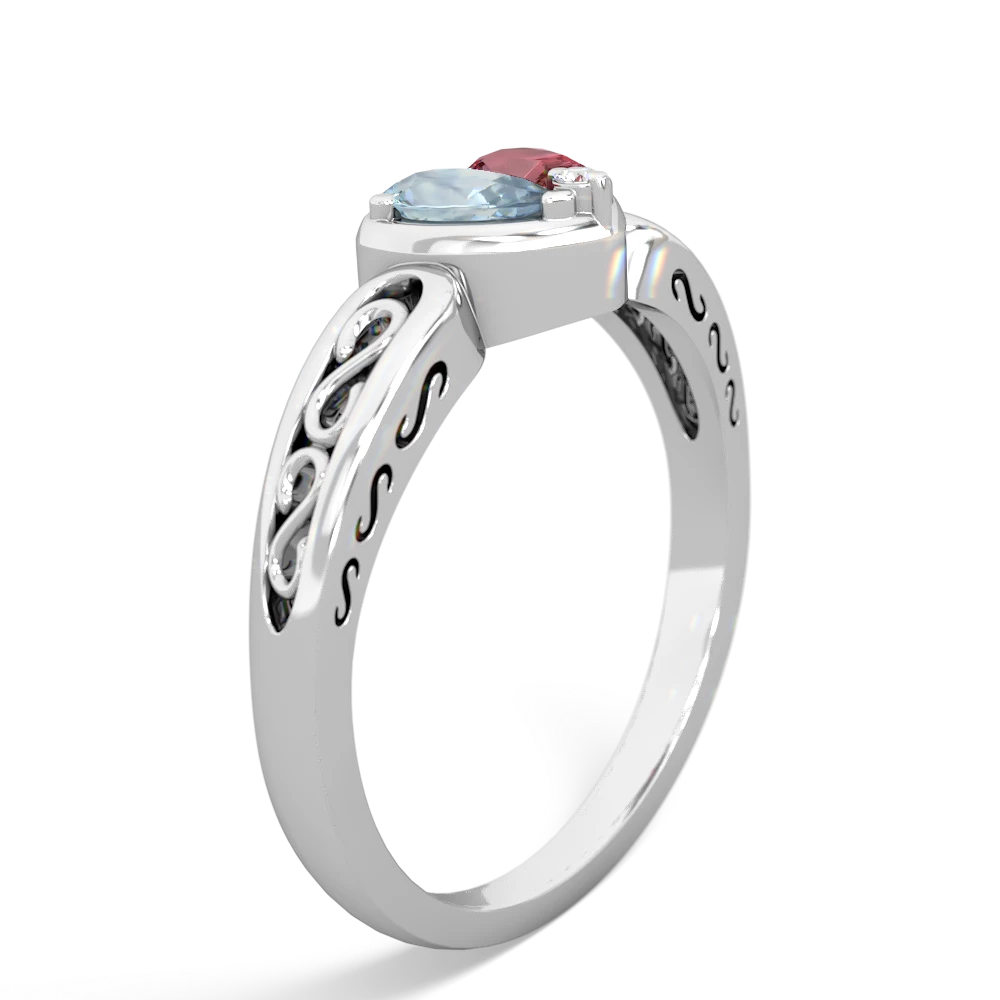 Aquamarine Filligree 'One Heart' 14K White Gold ring R5070