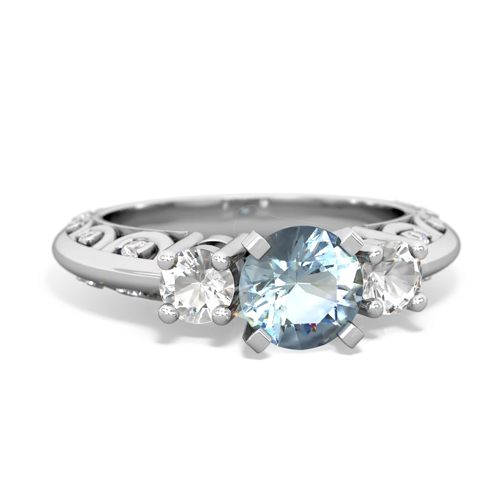 Aquamarine Art Deco Eternal Embrace Engagement 14K White Gold ring C2003