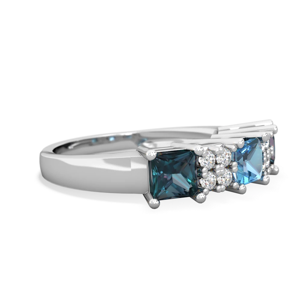 Blue Topaz Three Stone Diamond Cluster 14K White Gold ring R2592