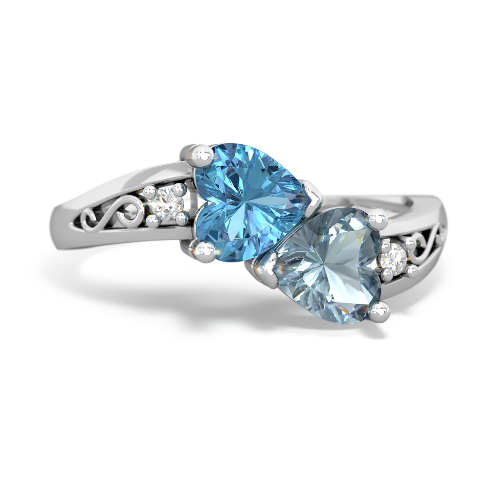 Blue Topaz Snuggling Hearts 14K White Gold ring R2178