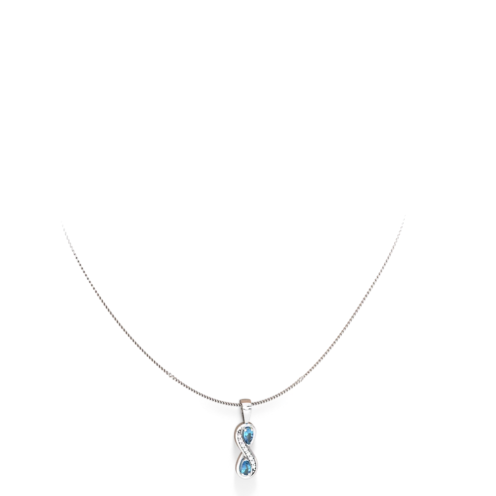 Blue Topaz Diamond Infinity 14K White Gold pendant P5390