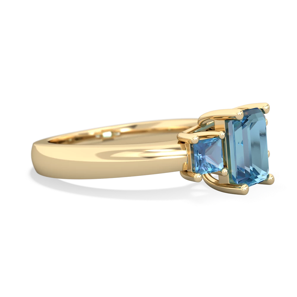 Tanzanite Three Stone Emerald-Cut Trellis 14K Yellow Gold ring R4021