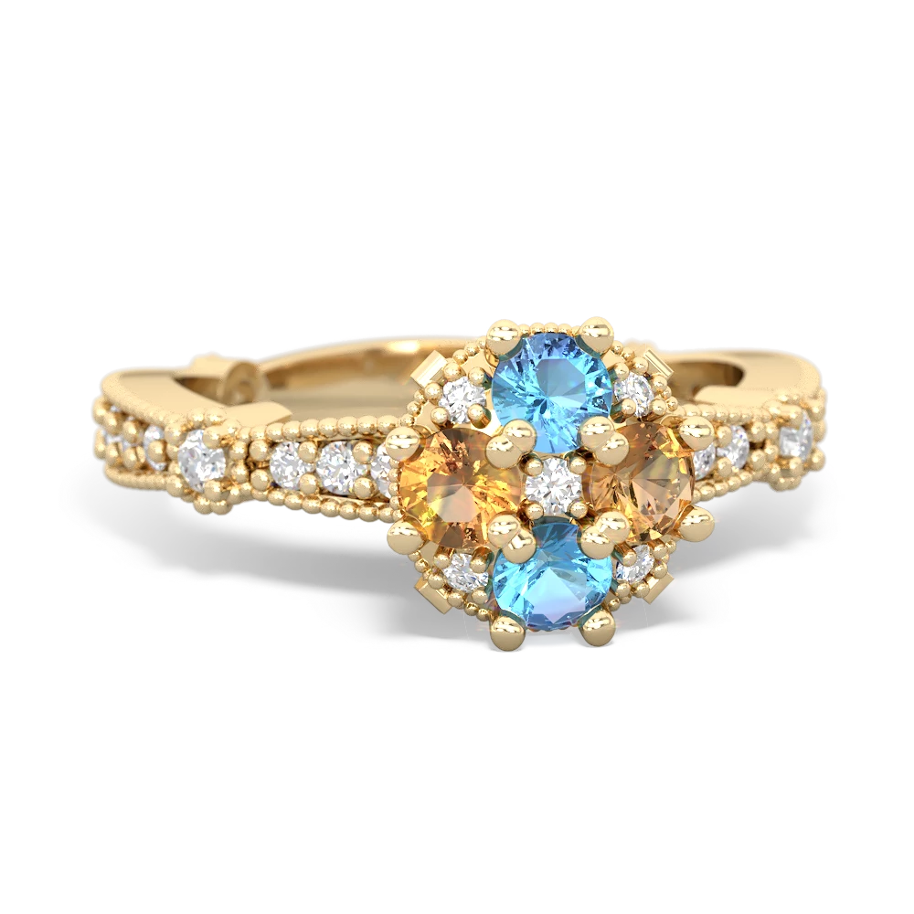 Blue Topaz Sparkling Tiara Cluster 14K Yellow Gold ring R26293RD