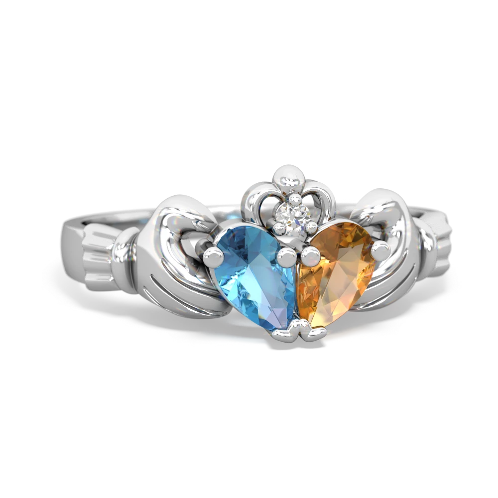 Blue Topaz 'Our Heart' Claddagh 14K White Gold ring R2388