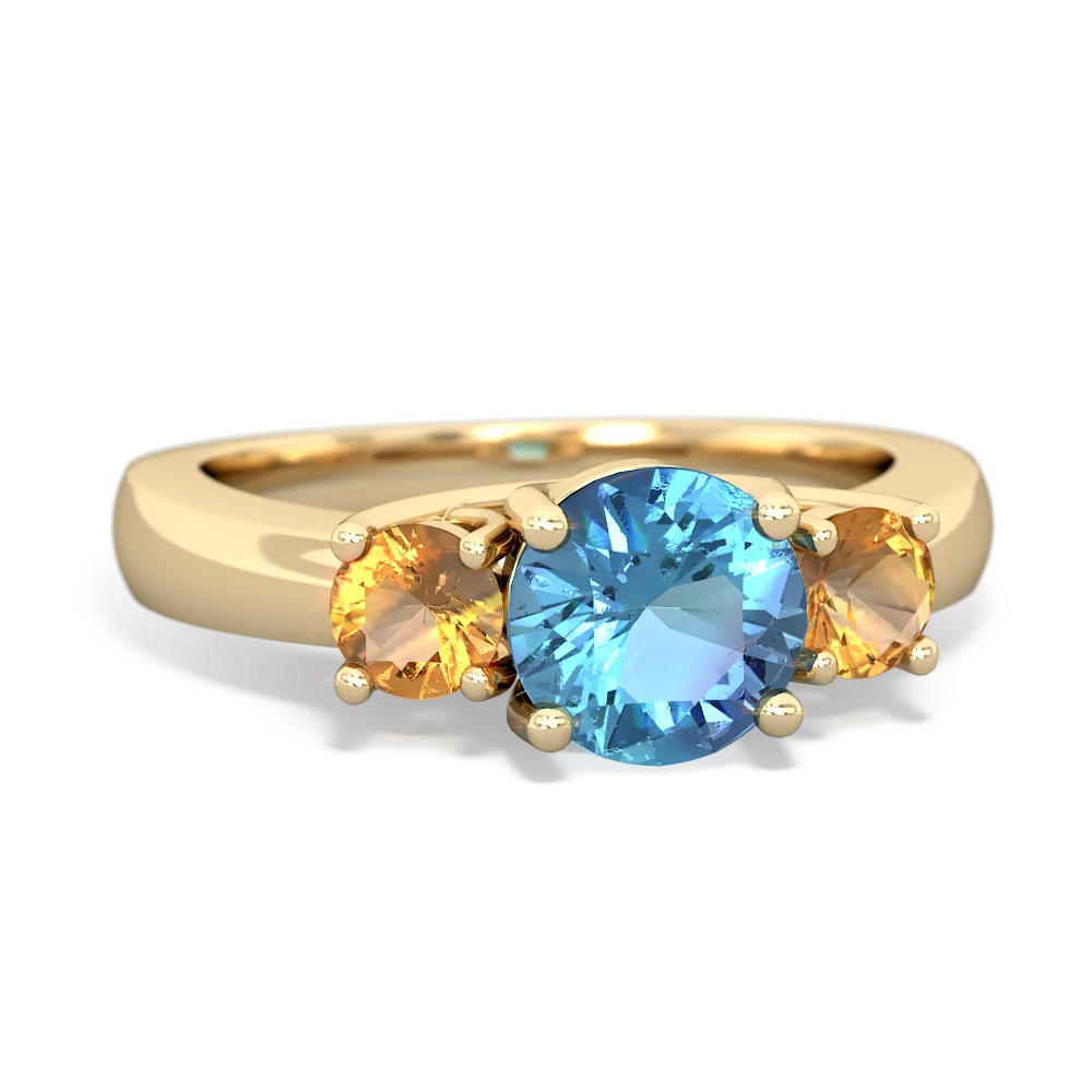 Blue Topaz Three Stone Round Trellis 14K Yellow Gold ring R4018