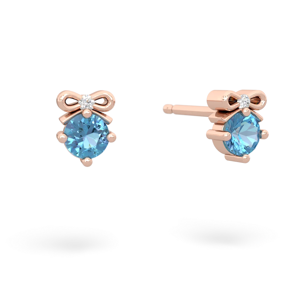 Blue Topaz Diamond Bows 14K Rose Gold earrings E7002