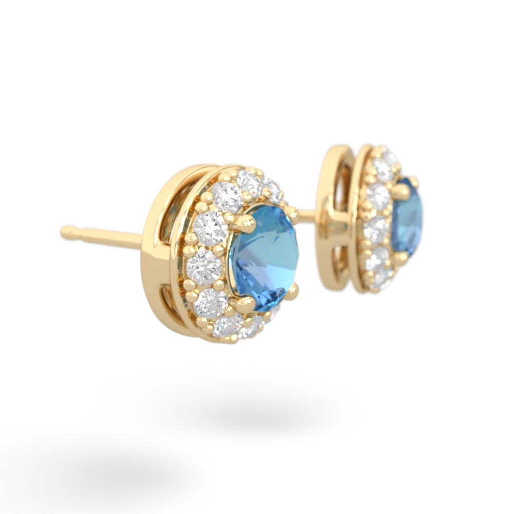 Blue Topaz Diamond Halo 14K Yellow Gold earrings E5370