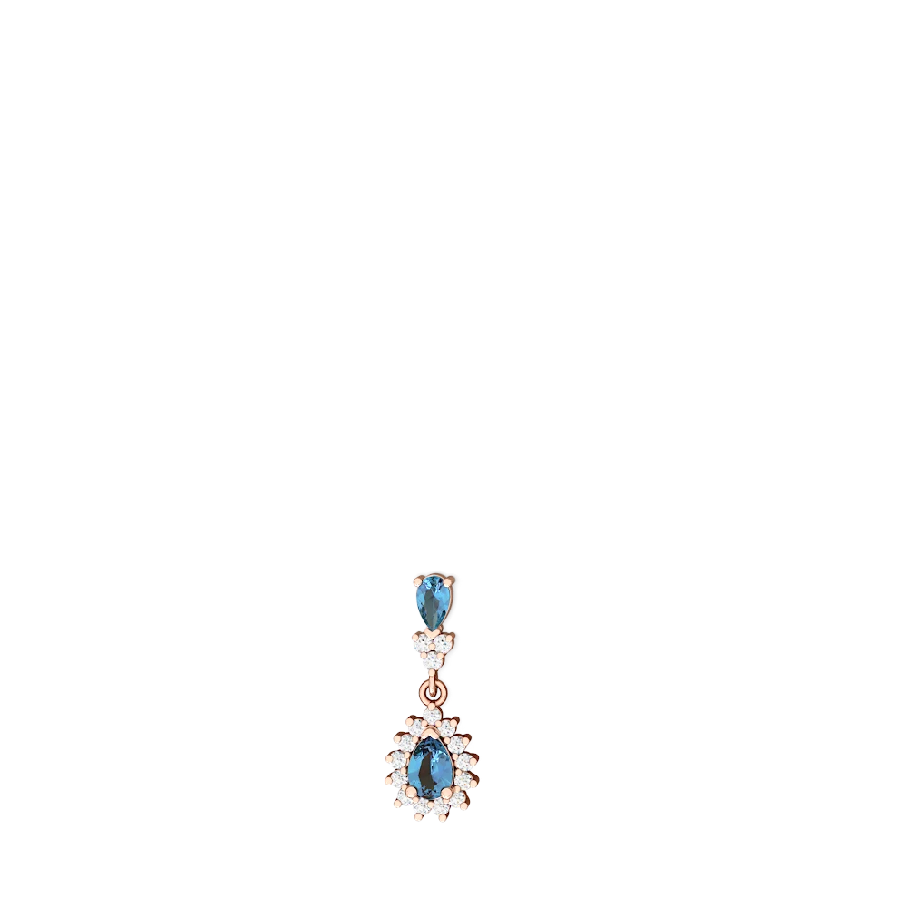 Blue Topaz Halo Pear Dangle 14K Rose Gold earrings E1882